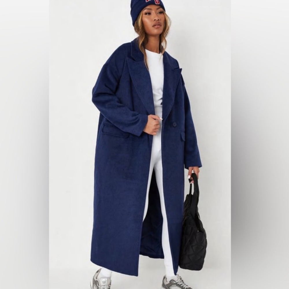 Missguided Oversized Navy Blue Long Coat size 2